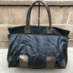 ULTIMA 2 Croc Embossed Purse Vegan Leather Shoulder Hand Bag Black Zipper Large